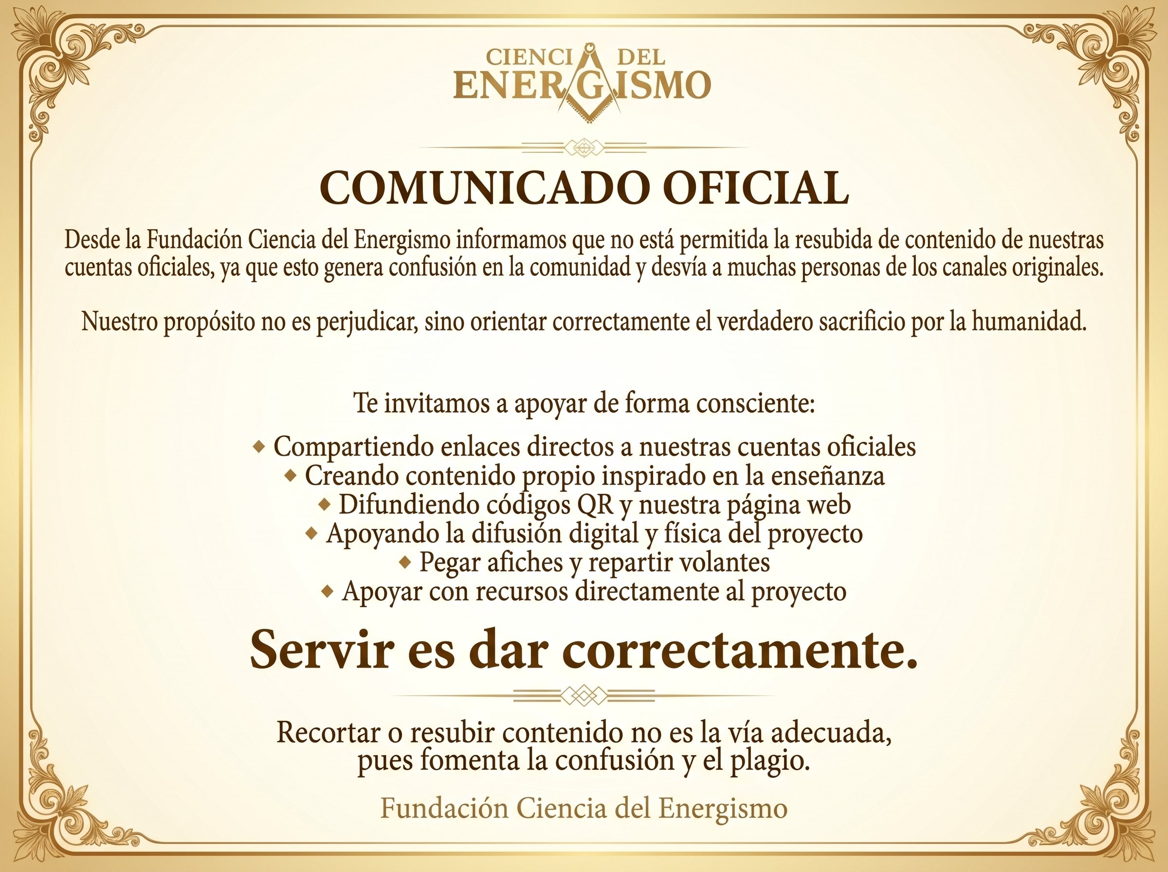 Comunicado Oficial — Fundación Ciencia del Energismo